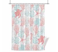 Summer Red Shower Curtain for Bathroom, Ocean Sea Turtle Coral Sea Waterproof Cloth Fabric Bathroom Accessories Set with 12 Rust Proof Plastic Hooks, 48” x 72”
