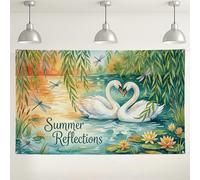 Summer Reflections Swan Wall Backdrop, Elegant Nature Art Party Decorations, Colorful Indoor/Outdoor Picture Background for Photography Events 71x43 Inch