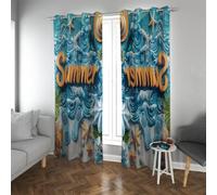 Summer Resort Style Blackout Curtains Abstract Blue Ocean Waves Beach Starfish Privacy Eyelet Window Drapes for Living Room 2 Panels B132xH245cm