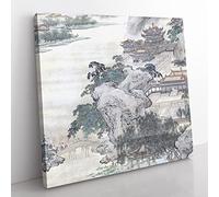 Summer Retreat at Mt. Li by Yuan Yao Asian Japanese Canvas Wall Art Print Ready to Hang, Framed Picture for Living Room Bedroom Home Office Décor, 35x35 cm (14x14 Inch)