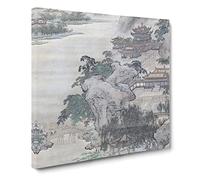 Summer Retreat at Mt. Li by Yuan Yao Asian Japanese Canvas Wall Art Print Ready to Hang, Framed Picture for Living Room Bedroom Home Office Décor, 14x14 Inch (35x35 cm)