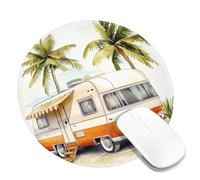 Summer Retro Camping Mouse Pad, Orange Vintage Trailer Watercolor Pattern Non-Slip Washable Laptop Mouse Pad for Home Office Laptop Round 8x8 inch