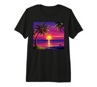 Summer Retro Palm Tree Sunset Sunrise Tropical Beach Vibes Premium T-Shirt
