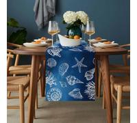 Summer Retro Table Runner 18x72 inch White Marine Life Conch Shells Blue Gradient Cotton Linen Dining Table Runner Ideal for Dresser Kitchen Coffee Tables - Machine Washable