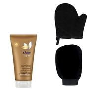 Summer Revived Medium to Dark Gradual Tan Lotion for Face and Body 75ml Bundled with Lavarion Exfoliating Glove Black for Body and Self Tan Mitt - Self Tanning Kit