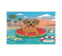 Summer Rhodesian Ridgeback Dog Beach Jigsaw Puzzles for Adults 1000 Piece, Coastal Puppy Beachy Swim Wooden Printed Puzzles, Fun Pattern Decor for Entertainment Creative