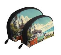 Summer Road Trip Portable Shell Cosmetic Bag Set - Travel Makeup Organiser with Zipper & Inner Compartments