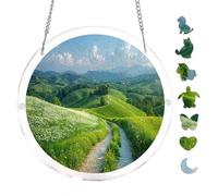 Summer Rolling Hills with Trail Landscape 7.8x7.8Inch Round Acrylic Hanging Puzzle
