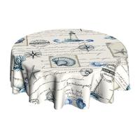 Summer Round Tablecloth Beach Round Table Cloths 60 Inch Starfish Coral Seashell Circle Tablecloth Vintage Round Tablecloth Polyester Tablecloths for Dining Picnic Party Kitchen Decor