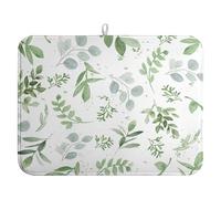 Summer Sage Green Leaves Dish Drying Mat Spring Eucalyptus Leaf Kitchen Dish Drying Pad Absorbent Dish Dryer Mat for Kitchen Countertops Microfiber Dishes Drainer Pad Dish Drying Rack Mat (18x24 in)