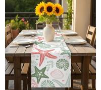 Summer Sage Green Starfish Table Runner 13x72 inch Red Ocean Coral Cotton Linen Dining Table Runner Ideal for Dresser Kitchen Coffee Tables - Machine Washable