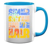 Summer Salt in The Air Sand in My Hair Colorful Summer Time Logo Ceramic Tea Coffee Mug Light Blue