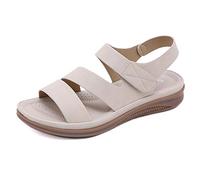 Summer Sandals for Women Ladies Comfort Walking Sandals Ankle Strap Open Toe Flat Sandals Elastic Bands Beach Flip Flop Thongs Outdoor Anti Slip Slingback Casual Sole Shoes, Apricot Size EU 41 = 7 UK