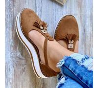 Summer Sandals for Women Tassel Leather Sandal Closed Toe Buckle Shoes Heeled Vintage Beach Espadrilles Sandals Platform Big Toe Foot Correction Sandals Ladies Fashion Flip Flops,Gray,43