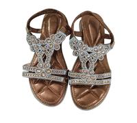 Summer Sandals for Women UK Sale, Ladies Outdoor Walking Sandals Bohemian Rhinestone Flat Shoes Fashion Holiday Beach Open Toe Sandals with Elasticated Slingback Footwear