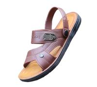 Summer Sandals Men's Leather Sandals - Soft Soles Non-Slip Waterproof Driving Sandals Mules - Elegant Comfortable Wear Resistant Sandals Leisure Sandals Beach Shoes for Men Slippers, brown, 8 UK