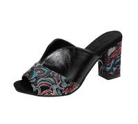 Summer Sandals Women's 2026 Summer Chunky Heel High Fish Mouth One Word Slippers Ladies Walking (Black, 4)