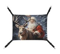 Summer Santa Claus And Deer Elk Printed Pet Hammock for Cage Hanging Pet Hammock Bed with Metal Hooks for Guinea Pigs, Hamsters, Gerbils, Kittens, Cat Cages