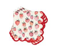 Summer Scalloped Cocktail Napkins Paper Disposable Decorative Red Strawberry Printed Beverage/Dessert Napkins for Party, Tea Table, Home Decor. 80PCS, 3-Ply, Folded 5 x 5 In.