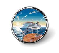 Summer Sea Cruise Badge Exquisite Round Alloy Brooch Cute Brooch Fashion Name Badge Lightweight Elegant Pin Compact Circular Alloy Lapel Pin for Id Club Event Souvenir Gift