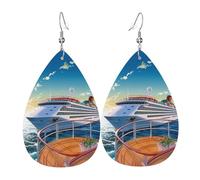 Summer Sea Cruise Earrings for Women Teardrop Dangle Earrings Boho Lightweight Unique Leather Earrings Fashion Pendant for Birthday Gift Fashion Jewelry