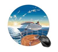 Summer Sea Cruise Mouse Pad Portable Round Gaming Mouse Pad Cute Small Computer Mouse Mat Decoration Non-Slip Gaming Mousepad for Home Office Work 7.8 X 7.8 Inch