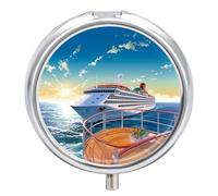 Summer Sea Cruise Pill Box Cute Round Pill Case Portable Medicine Tablet Vitamin Holder Organizer for Purse Pocket