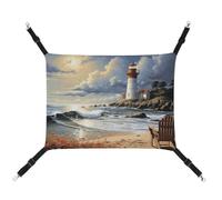 Summer Sea Lighthouse Sandbeach Printed Pet Hammock for Cage Hanging Pet Hammock Bed with Metal Hooks for Guinea Pigs, Hamsters, Gerbils, Kittens, Cat Cages