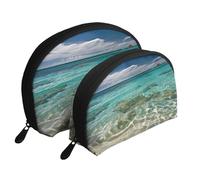 Summer sea Portable Shell Cosmetic Bag Set - Travel Makeup Organiser with Zipper & Inner Compartments