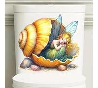 Summer Sea Shell Elf Toilet Cover Sticker Decals,Spring Flower Leaf Butterfly Waterproof Toilet Lid Tank Seat Decals Cistern Self-Adhesive Bathroom Wall Sticker