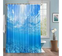 Summer Sea Shower Curtain with 12 Hooks Water Blue Ocean Waves Sunshine Waterproof Fabric Shower Curtains Sets for Bathroom Bath Decorations, Machine Washable, 48"x72"