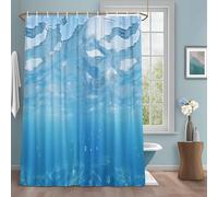 Summer Sea Shower Curtain with 12 Hooks Water Blue Ocean Waves Waterproof Fabric Shower Curtains Sets for Bathroom Bath Decorations, Machine Washable, 36"x72"