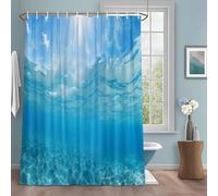 Summer Sea Shower Curtain with 12 Hooks Water Blue Teal Ocean Waves Sunshine Waterproof Fabric Shower Curtains Sets for Bathroom Bath Decorations, Machine Washable, 72"x78"
