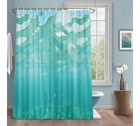 Summer Sea Shower Curtain with 12 Hooks Water Teal Ocean Waves Sunshine Waterproof Fabric Shower Curtains Sets for Bathroom Bath Decorations, Machine Washable, 36"x72"