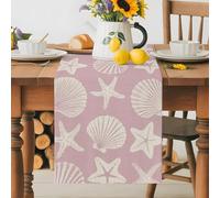 Summer Sea Starfish Shell Table Runner 36 Inches Long,Table Runners Kitchen Dining Tables Decoration for Home Party Decor, Coastal Ocean Life on Pink Tables Runner Wedding Dresser Scarf