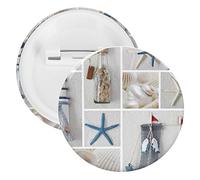 Summer Sea Starfishes Light House White Sand 1 PC Round Tinplate Badge, Badge Lapel Tie Pin, Lightweight Button Badge for Women Men Office Worker Teacher Student Decor