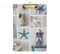 Summer sea Stars Light House Plastic Clipboard A4 Letter Size PVC Writing Board with Low Profile Silver Metal Clip Hardboard for School, Office 12.5x9 Inch