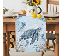 Summer Sea Turtle Jellyfish Table Runner 72 Inches Long,Table Runners Kitchen Dining Tables Decoration for Home Party Decor, Marine Life Brown Corals Tables Runner Wedding Dresser Scarf