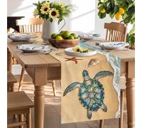 Summer Sea Turtle Ocean Wave Table Runner 120 Inches Long, Marine Shell Starfish Conch Washable Table Runners Heat-Insulation Kitchen Dining Table Decorations for Home Party Decor 13x120in