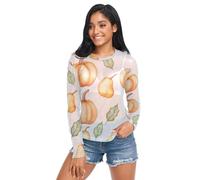 Summer See Through Tee Tops for Women, Casual T Shirt Mesh Top Watercolor Thanksgiving Pattern Pumpkins and Pears, M