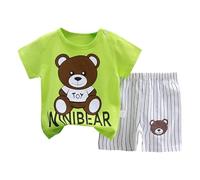 Summer Sets Boys Short Sleeved Shorts Suit Comfortable Soft Breathable Fashionable Cute Cartoon Print Children Suit (Light Green, 7-8 Years)