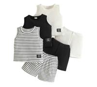 Summer Sets Boy's Summer Casual Round Neck Sleeveless Pullover with Shorts Three Piece Set (6-9 Months) Black
