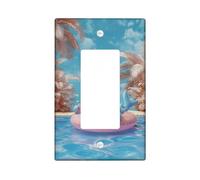 Summer Shark Light Switch Cover Plate/Outlet Covers, Aqua Blue Pool Fun for Kids Room, Thermoplastic Wall Plates, Standard Size Single Rocker