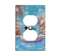 Summer Shark Light Switch Cover Plate/Outlet Covers, Aqua Blue Pool Fun for Kids Room, Thermoplastic Wall Plates, Standard Size Single Duplex Outlet