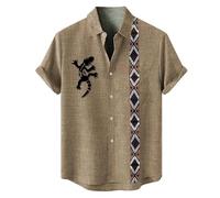 Summer Shirts For Men,2025 Men's Summer Famous Ethnic Style Print Lapel Loose Casual Short Sleeved Shirt