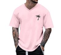 Summer Shirts for Men Casual Short Sleeve Regular Fit Comfy V Neck Tsirt Classic Coconut Printed Fashion Beach Lightweight Breathable T-Shirt Sport Running Shirt Tees Tshirt Pink
