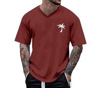 Summer Shirts for Men Casual Short Sleeve Regular Fit Comfy V Neck Tsirt Classic Coconut Printed Fashion Beach Lightweight Breathable T-Shirt Sport Running Shirt Tees Tshirt Red