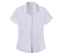Summer Shirts for Women Short Sleeve Elastic Slim Fit Button Down Work Top Solid Color Breathable Comfortable Shirt for Daily Holiday (White, M)