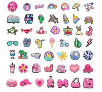 Summer Shoe Charms, 50Pcs Cute Shoe Charms for Croc Pink Beach Shoes Charm Women's Girls Charm Different Patterns Kids DIY Party Favors for Adult Teens Children