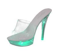 Summer Shoes for Women Uk New Casual Slipper Lady Slides With Square Head Transparent Sexy High Heeled Colorful Lights For (Green, 6.50)